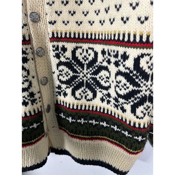 Nordstrikk Wool Cream Green Fair Isle Norway Cardigan Sweater Women's Large - Picture 3 of 4